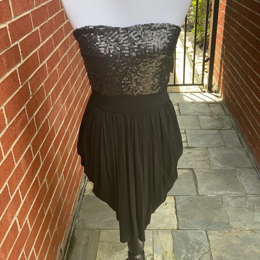 Paraella Black Sequin Strapless Cocktail Dress Size Small